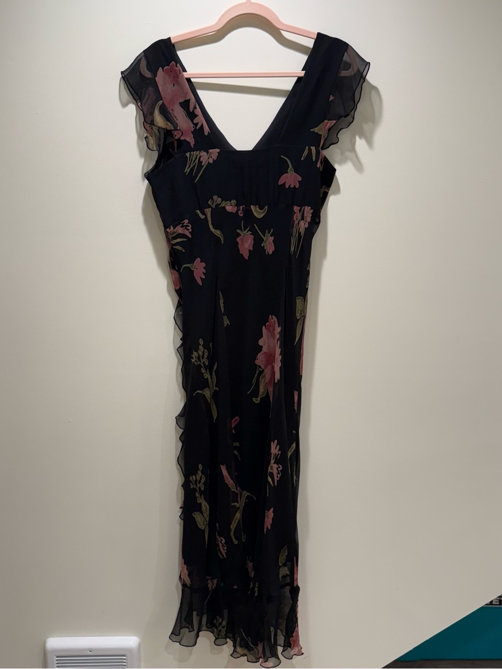 jonathan martin Black Floral Midi Dress with Pink & Green Blooms - Picture 5 of 11